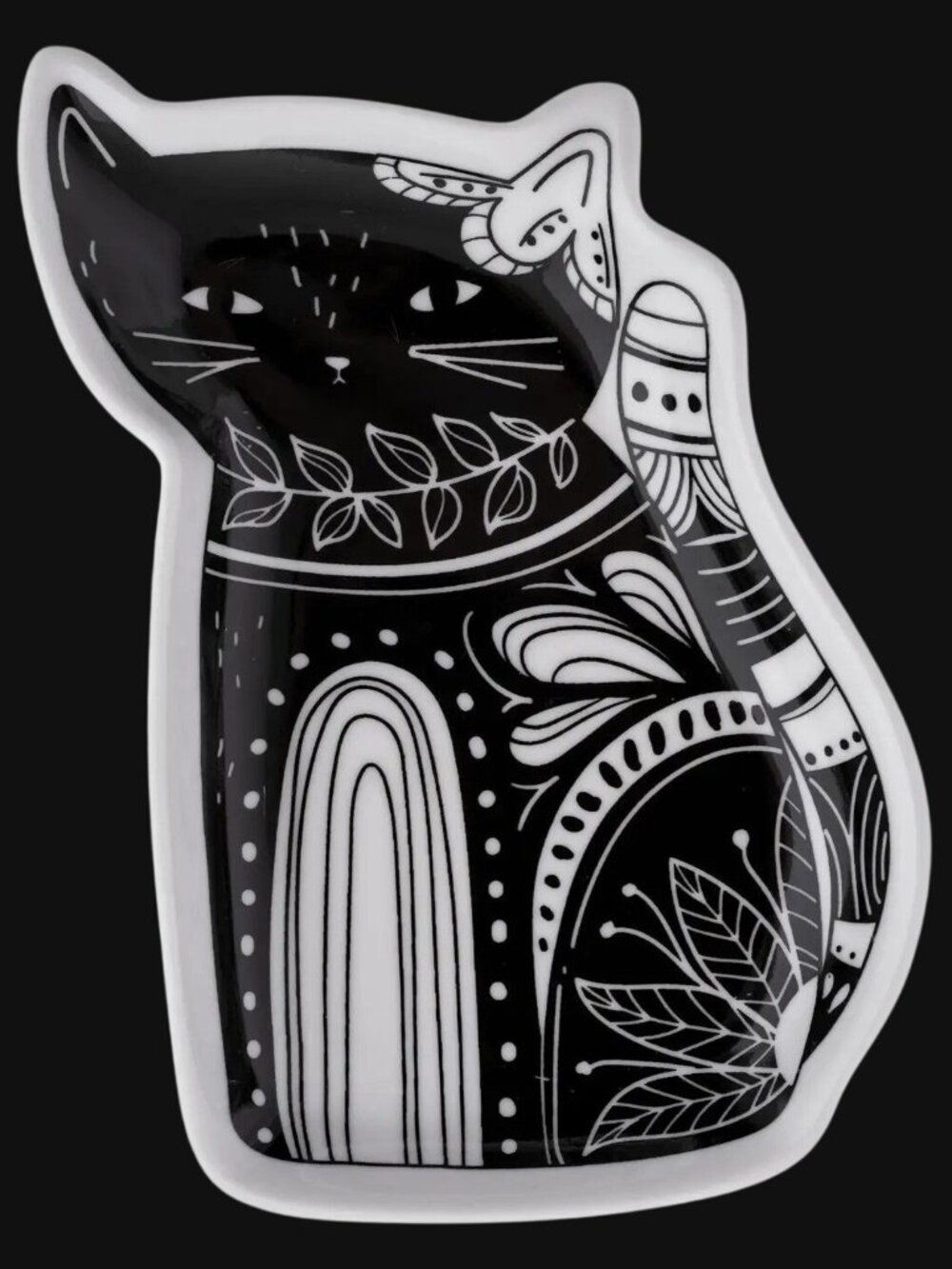 Cat Shaped Black White Ceramic Trinket Dish By Karma Boho Decorative Use Only
